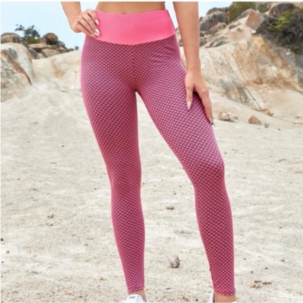 Hot Pink Textured honeycomb Women's Leggings